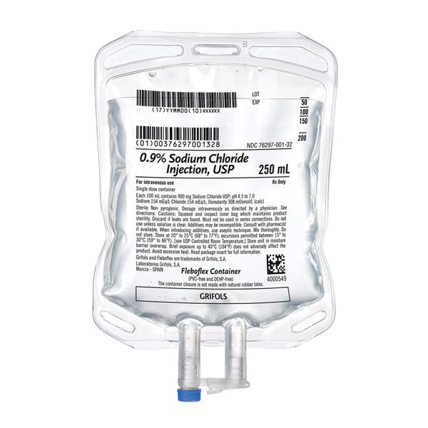 Sodium Chloride 0.9% IV Injection Solution Grifols,S.A 250mL Non-DEHP Strl Bg Ea